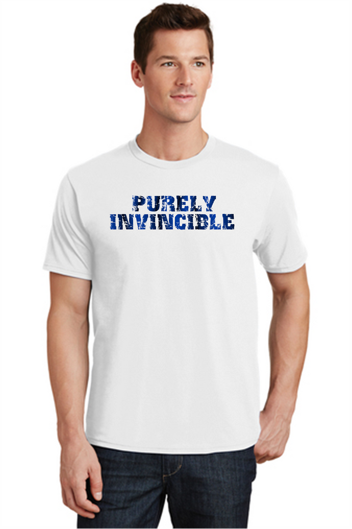 PURELY INVINCIBLE Blue and Black Distressed Tee
