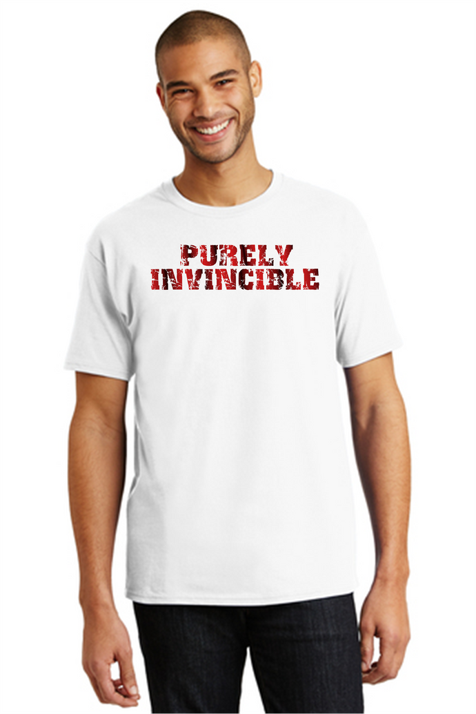PURELY INVINCIBLE Red and Black Distressed Tee